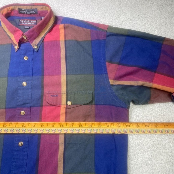 Vintage Roundtree Yorke Shirt Mens Large Long Sleeve Plaid Single Needle 90s - Picture 4 of 13